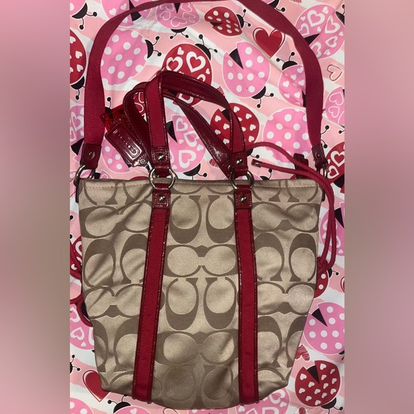 Coach Poppy Purse Signature Brown And Red Tote Purse Rare Very Great Condition - Picture 7 of 11